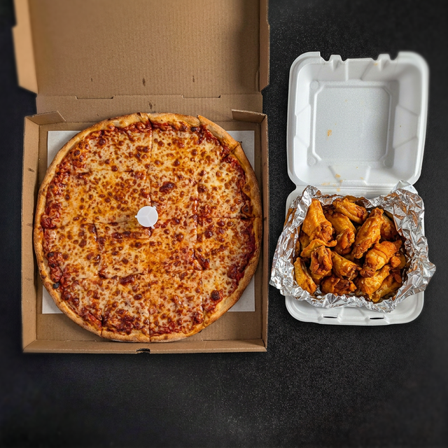 18" Cheese Pizza & 20 Wings.