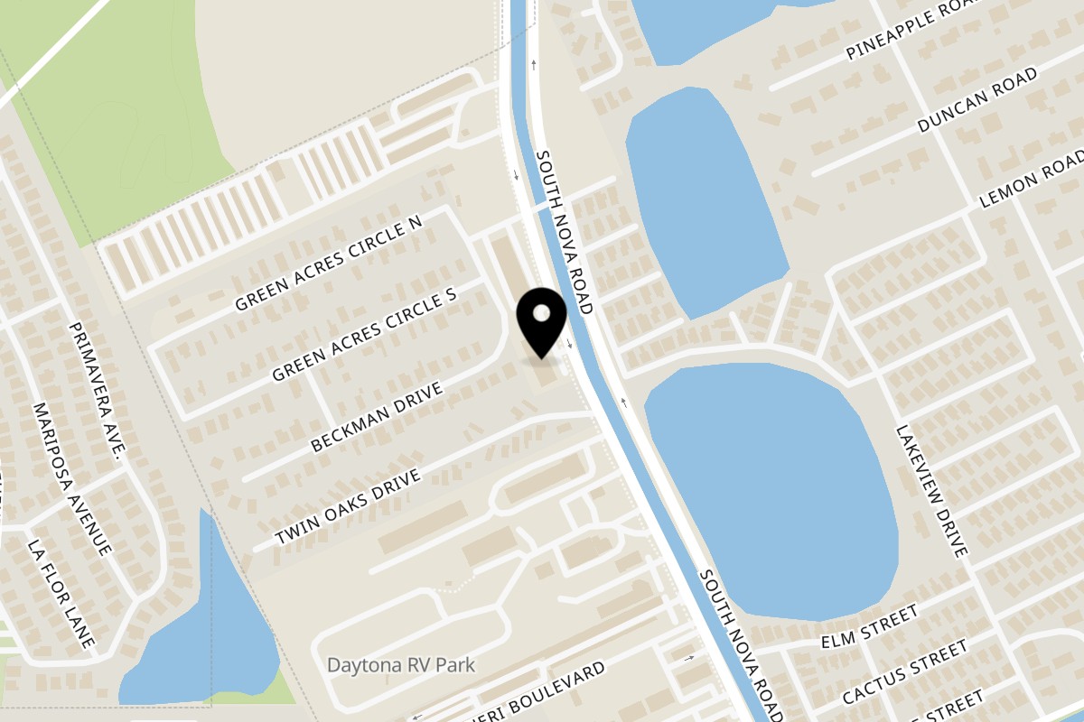 Map showing the location of Dough Bros Pizza on 2250 S Nova Rd in South Daytona